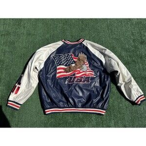 Vintage Steve & Barry's USA American Flag Eagle Letterman Bomber Jacket Adult XL